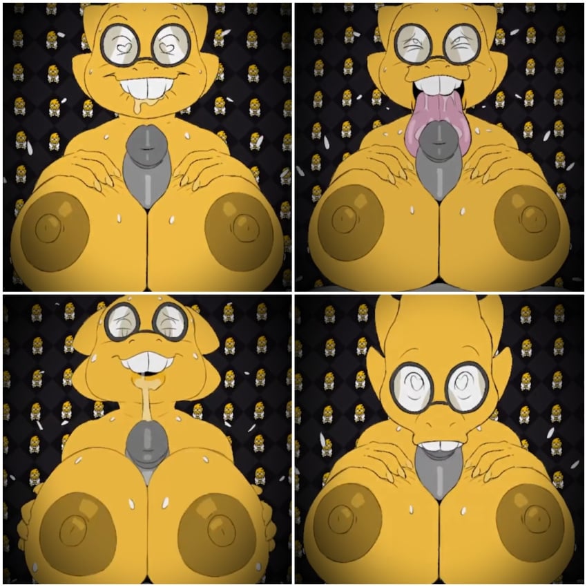 alphys beat_banger big_areola big_breasts big_penis big_tongue biting_lip dark_areola dork dorky dorky_girl drooling fuckgirl glasses grabbin grabbing_own_breast grey_penis heart-shaped_pupils huge_breasts monster monster_girl nerd nerdy nerdy_female nipples paizuri penis_on_tongue scientist sex_pistols sucking_tip sweating_profusely text titfuck titfuck-blowjob toriel_beat_banger undertale undertale_(series) yellow_skin