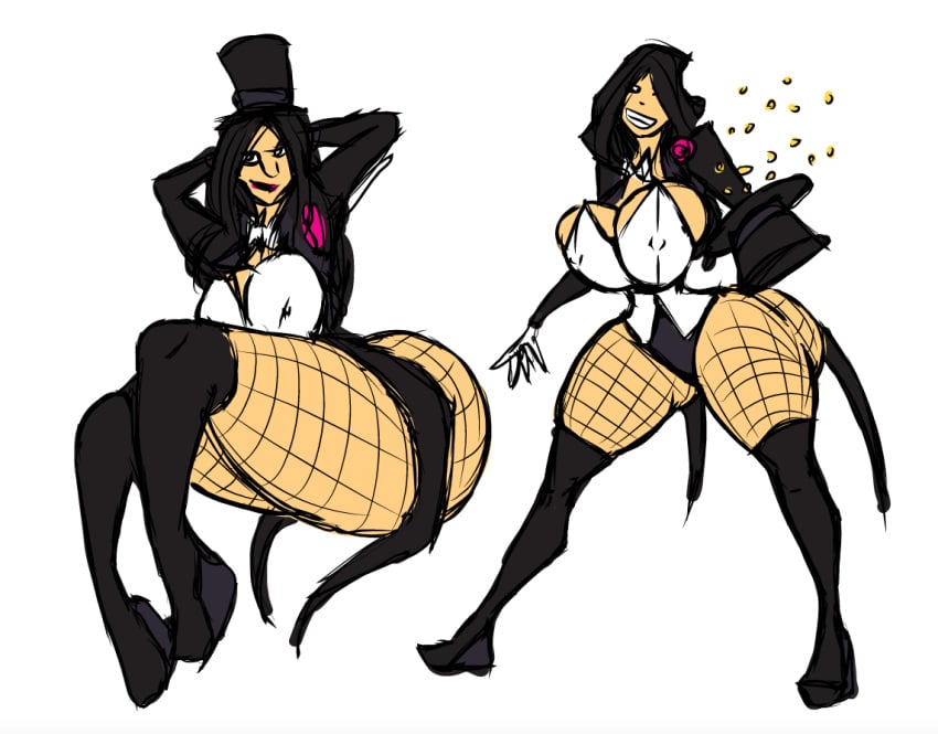 black_hair dc fishnets hat huge_ass kevemperor straight_hair xelbaxexilex zatanna