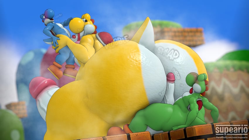 3boys 3d anthro ass ass_bigger_than_head big_ass big_penis blue_yoshi blush bubble_butt colossal_ass enormous_ass erection fellatio gale_(chip_at_night) gigantic_ass gigantic_penis green_yoshi huge_ass huge_cock hyper_ass hyper_penis large_ass large_penis looking_back male male_only mario_(series) massive_ass nintendo outdoors penis size_difference supeario super_mario_bros. thick_thighs tongue tongue_out wide_hips yellow_yoshi yoshi