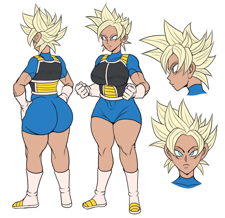 armor armored_boots big_ass big_breasts blonde_hair bodysuit clothed detnox dragon_ball gloves oc original_character saiyan saiyan_armor super_saiyan tagme tufura_(detnox)