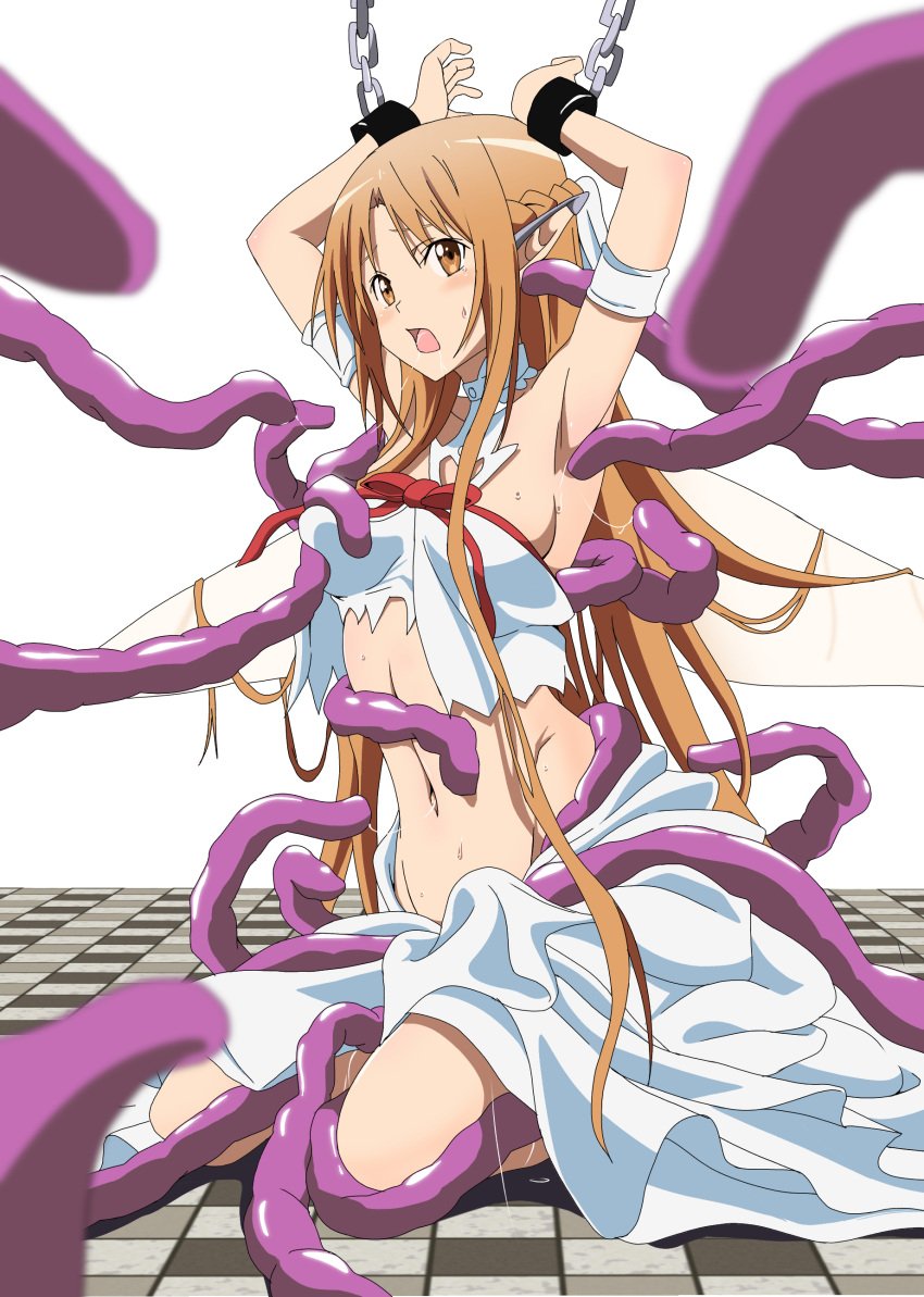 1girls 
killer armpits arms_behind_head arms_up blush breasts brown_eyes brown_hair choker ear_covers elf female fully_clothed hi_res imminent_rape imminent_sex imminent_tentacle_rape imminent_tentacle_sex kneeling large_breasts long_hair medium_breasts midriff nasunaasu navel open_mouth pointy_ears red_ribbon restrained ribbon skirt stomach tentacle tentacle_under_skirt tentacles_under_clothes very_long_hair white_skirt