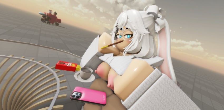 1girls 3d among_us among_us_reference areolae blue_eyes breasts bunny_ears car female female_focus glasses lifted_shirt nipples pink_nipples public public_nudity roblox robloxian self_upload showing_breasts sweater tagme white_hair yunbnuy