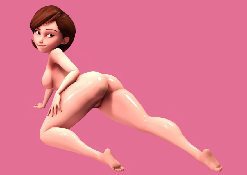 1girls 3d_(artwork) alternate_version_available ass barefoot brown_hair completely_nude completely_nude_female curvy curvy_female female female_only full_body hair_behind_ear helen_parr marianart milf naked naked_female naughty_face nude nude_female porongoneitor pussy shiny_skin short_hair simple_background solo solo_female the_incredibles