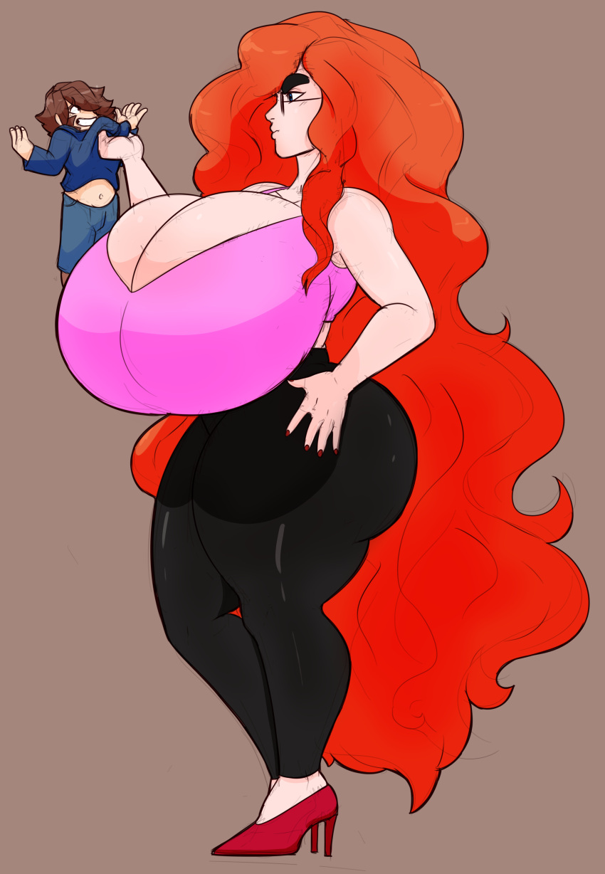 big_breasts giantess heels high_heels long_hair owlizard red_hair redheadchan small_male smaller_female thick_ass thick_thighs