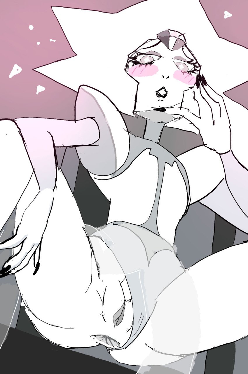 1girls blush exposed_anus exposed_pussy forbiddenchees8 gem_(species) looking_down nails_painted panties_aside sitting_on_chair staring_at_viewer steven_universe white_diamond_(steven_universe) white_skin