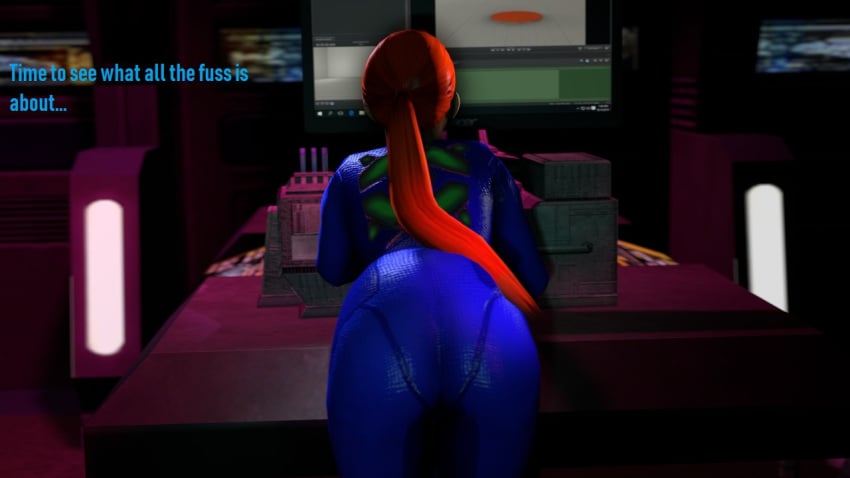 3d bent_over bodysuit dat_ass dialogue falcosfm meme metroid nintendo ponytail redhead samus_aran source_filmmaker zero_suit_samus