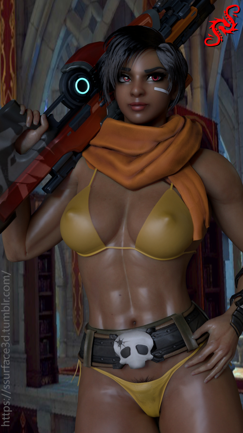 3d dark_skin female female_only fit fit_female kinessa_(paladins) muscles paladins pubic_hair ssurface