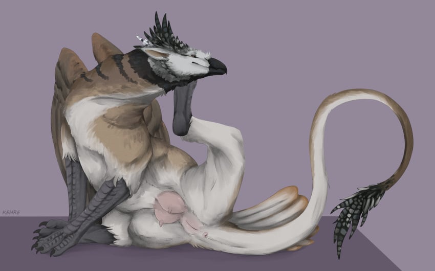 anus avian black_body black_claws black_fur brown_body brown_fur claws female feral fur genitals gryphon hi_res kehreazerith mythological_avian mythological_creature mythology nipples pink_anus pink_nipples pink_pussy pink_teats pussy solo teats white_body white_fur