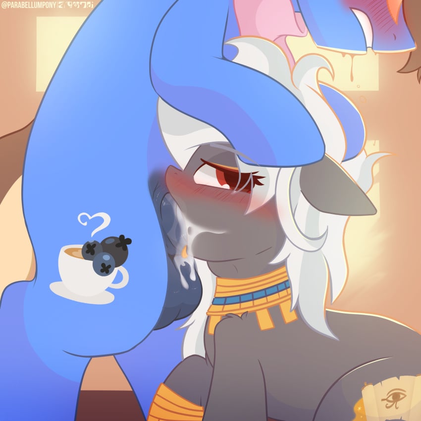 1:1 animal_genitalia animal_penis blush bodily_fluids cum cum_in_mouth cum_inside deep_throat duo equid equine equine_genitalia equine_penis fellatio female feral genital_fluids genitals hasbro hi_res horn horse male male/female mammal my_little_pony mythological_creature mythological_equine mythology oral oral_penetration parabellum_blueberry_(parabellumpony) parabellumpony penetration penile penis pony sex side_view simple_background sweat unicorn