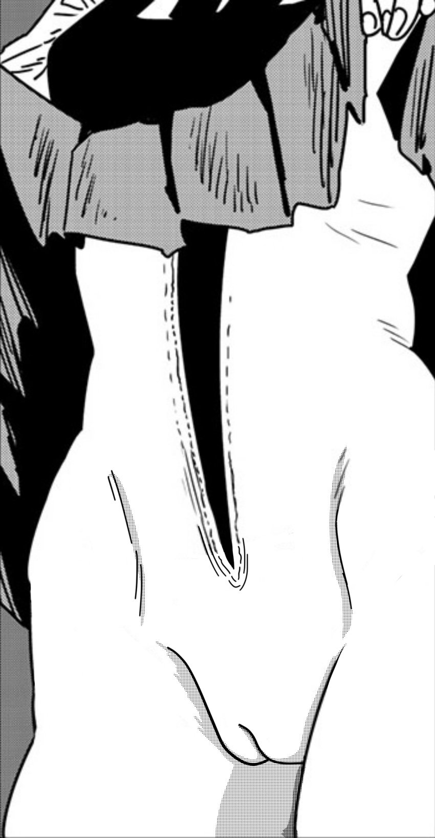 death_devil female flashing flashing_pussy hollow_stomach_cavity lifting_skirt manga manga_page monochrome nude nude_filter official_art pussy shaved_pussy skirt skirt_lift tatsuki_fujimoto third-party_edit wound