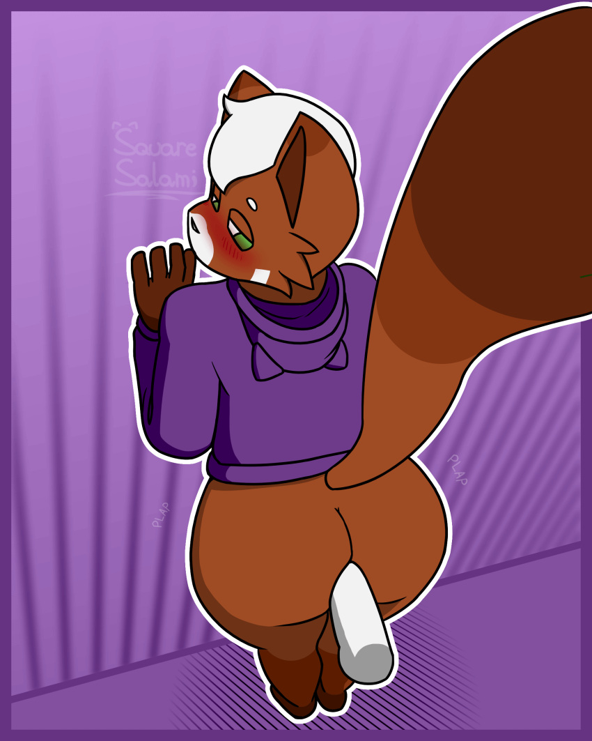 4:5 absurd_res ailurid ambiguous_gender ambiguous_penetration anal animated anthro ass blush bottomless clothed clothing hi_res high-angle_view hoodie hoodie_only looking_back male mammal mucho_(squaresalami) penetration plap red_panda sex short_playtime solo squaresalami text topwear topwear_only