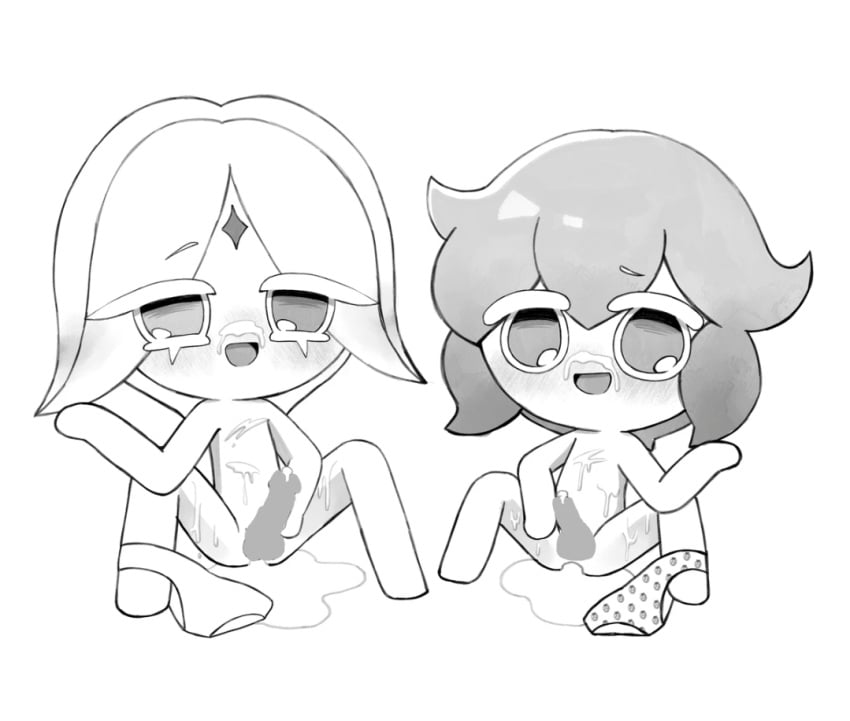 2boys cookie_run dicks dicks_out male morinowitch no_color panties pure_vanilla_cookie strawberry_crepe_cookie tagme