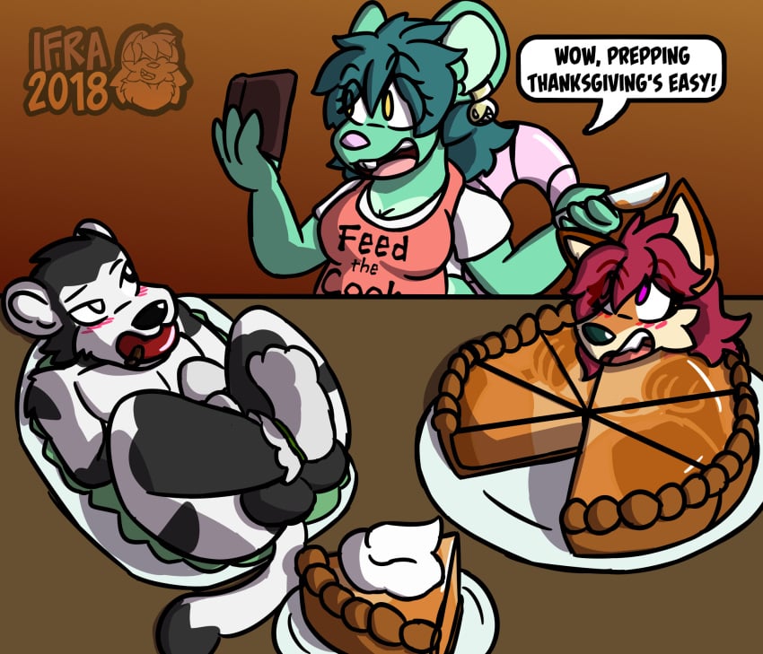 anthro apple ball_gag balls blush bound canine clothed clothing creampie faen feline female food food_transformation fox fruit fur gag gagged ifra inanimate_transformation lion male mammal mouse muscular nude pie pumpkin_pie rodent submissive_male transformation vienna_maus zoe_foxe