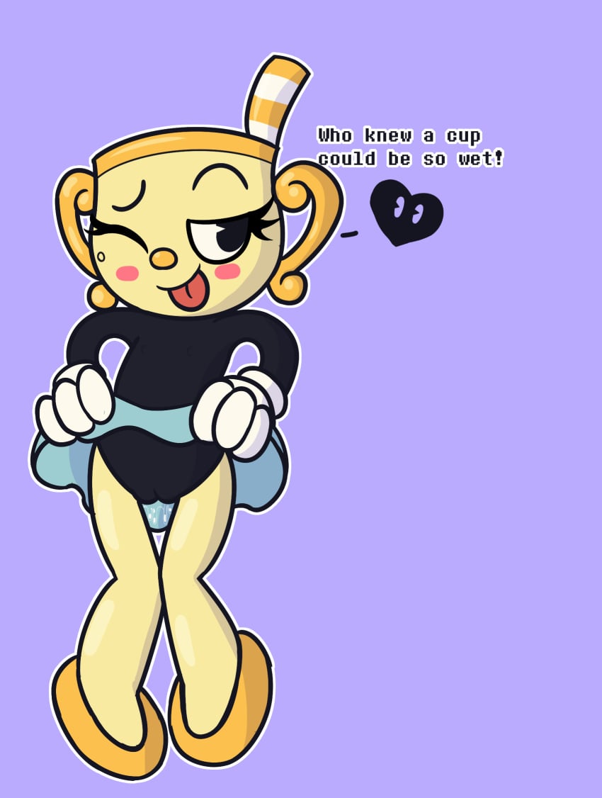 animate_inanimate aroused clothing clothing_lift cup cuphead:_the_delicious_last_course cuphead_(game) female female_only footwear handwear ms._chalice object_head skirt skirt_lift solo toony video_games zaldenvire