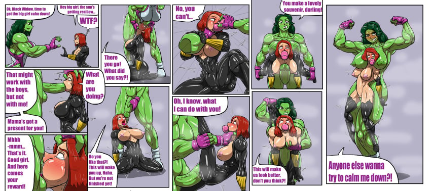 1futa 1girls abs allesey balls_deep between_breasts big_dom_small_sub black_widow_(marvel) bodysuit broken_rape_victim cock_sleeve comic deepthroat dildo fellatio female forced futa_on_female futanari green-skinned_futanari head_between_breasts human intersex larger_futanari light-skinned_female light_skin marvel marvel_comics muscular_female muscular_futanari natasha_romanoff nipples oral questionable_consent rape red_hair rolling_eyes sex sex_toy she-hulk smaller_female stomach_bulge tight_clothing torn_bodysuit