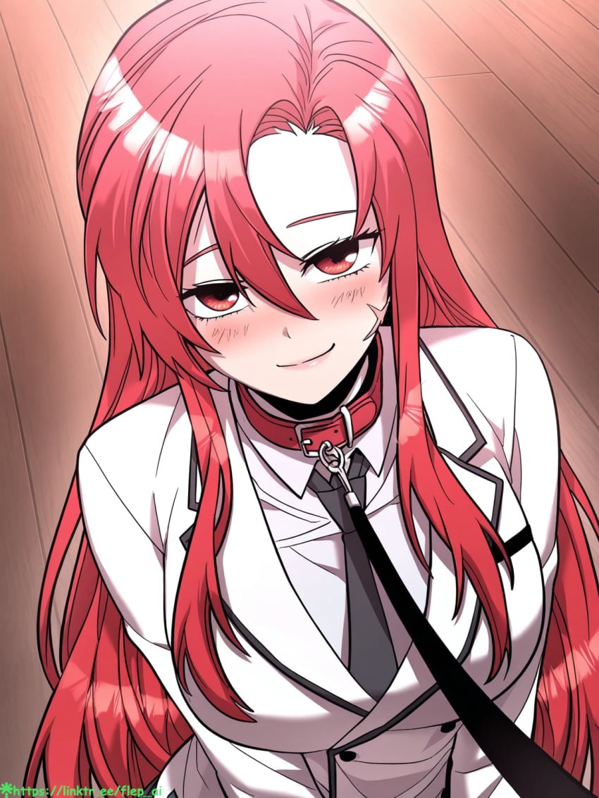 ai_generated blush collar irina_philliard leash scar_on_face school_uniform seductive_smile the_main_heroines_are_trying_to_kill_me webtoon webtoon_waifu