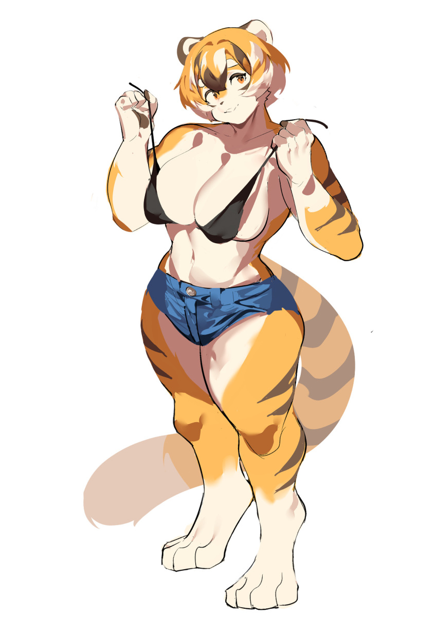 big_breasts breasts cleavage feline female furry huge_breasts mx99926 thick_thighs tiger tiger_girl wide_hips