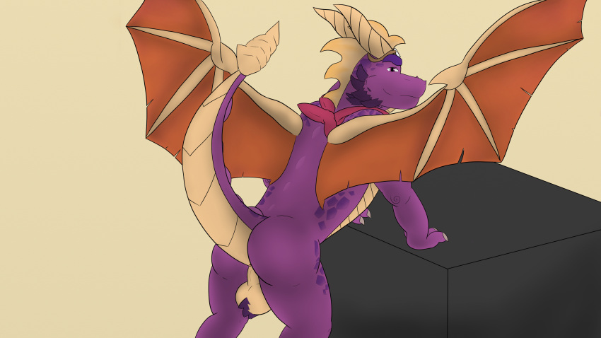 absurd_res aged_up anthro anus ass backsack ball_tuft balls claws dragon hi_res horn male male_only perineum raised_tail reptile scalie simple_background smile solo spyro spyro_(adult_form) spyro_the_dragon video_games vigmarr western_dragon wings