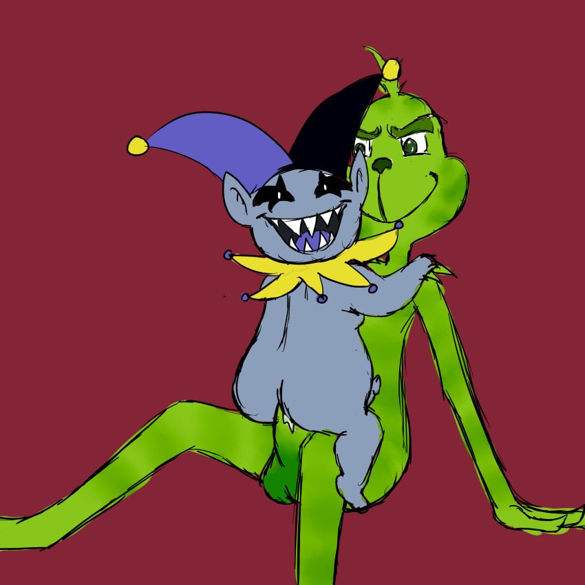 2018 anal anal_sex cum cum_in_ass cum_inside cum_while_penetrated deltarune dr_seuss duo happy happy_sex how_the_grinch_stole_christmas humanoid jevil_(deltarune) male nude penetration penis sex smile the_grinch unknown_artist what yaoi