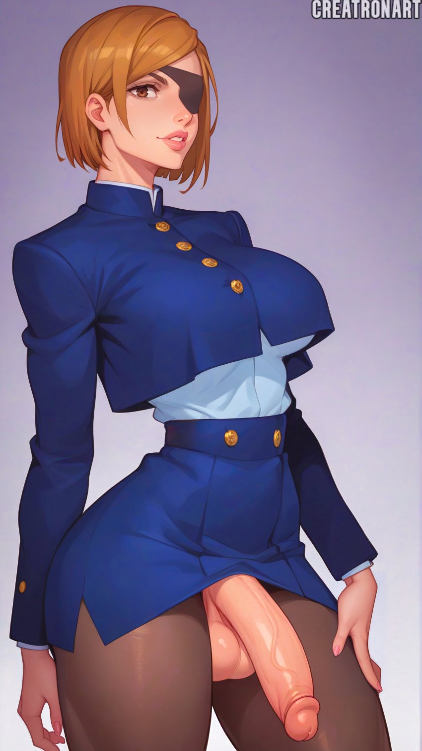 1dickgirl 1futa 1futanari absurd_res absurd_resolution absurdres ai_generated artist_name balls big_breasts big_cock big_penis blush blush_lines blushing_at_viewer breasts brown_eyes brown_hair cock creatronart dickgirl dickgirl_only eyepatch futa_only futanari huge_breasts huge_cock jujutsu_kaisen kugisaki_nobara large_breasts large_cock large_penis light-skinned_futanari light_skin looking_at_viewer only_futa open_mouth penis pink_nails shiny shiny_clothes shiny_hair shiny_skin short_hair stockings teeth teeth_showing teeth_visible veiny veiny_penis