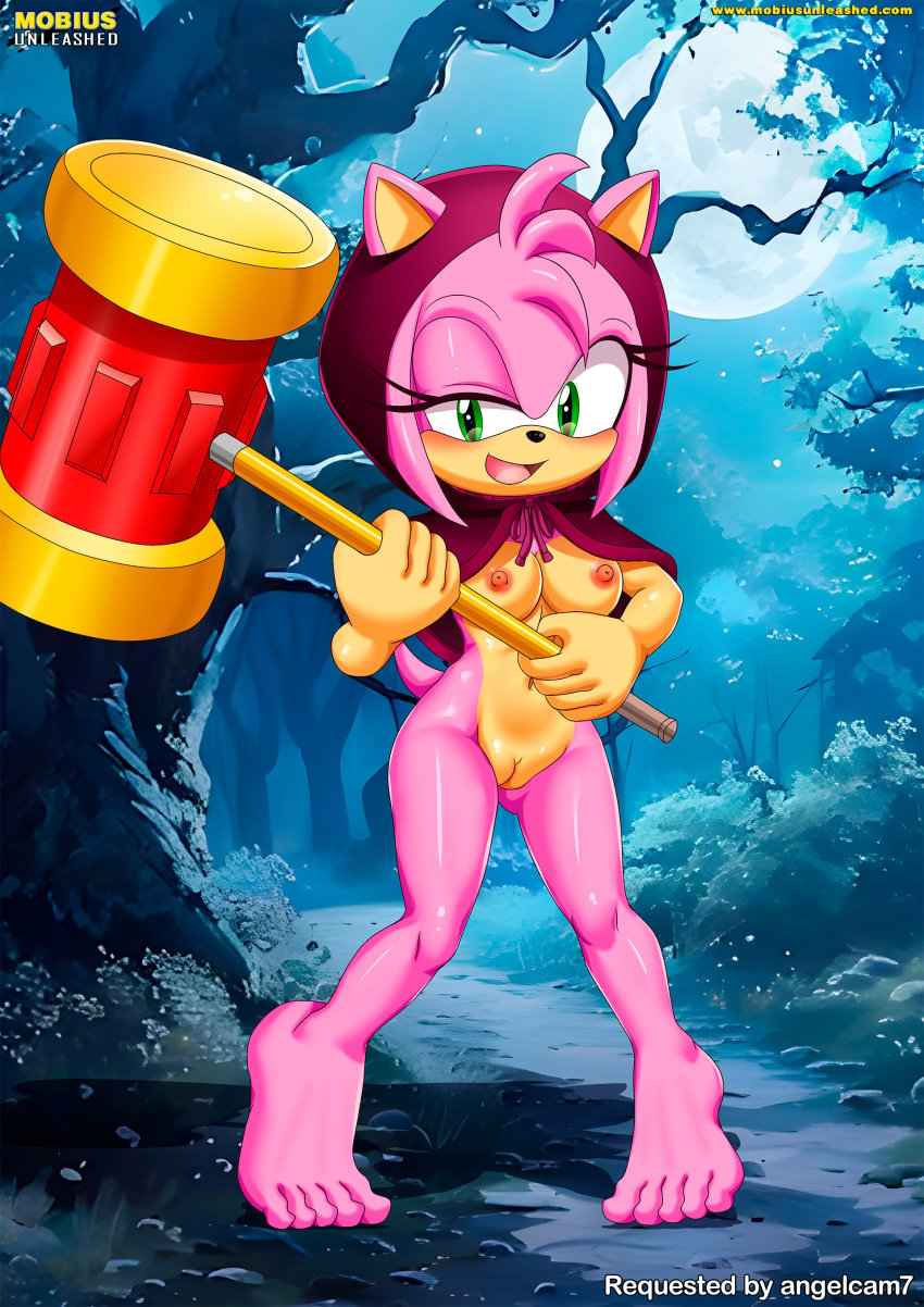 1girls amy_rose anthro barefoot bbmbbf blush breasts feet female female_only looking_at_viewer mobian_(species) mobius_unleashed nipples nude open_mouth palcomix pussy sega solo sonic_(series) sonic_the_hedgehog_(series) tongue