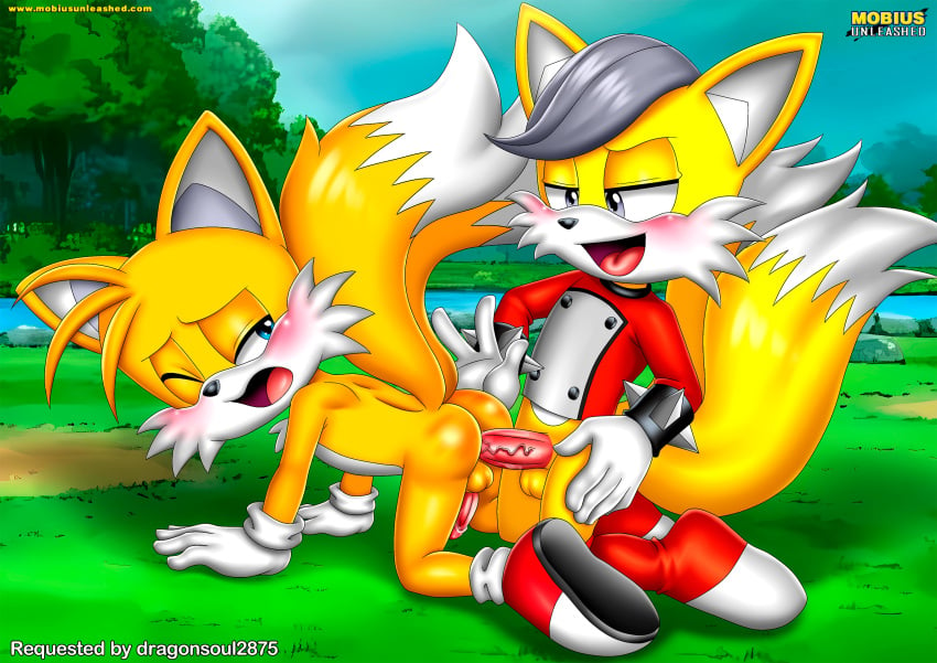 2boys anal anal_sex anthro ass balls bbmbbf blush canine doggy_style fox gay male male/male male_only mobian_(species) mobius_unleashed one_eye_closed open_mouth palcomix penis sega selfcest sex sonic_(series) sonic_the_hedgehog_(series) tails tails_the_fox tongue yaoi