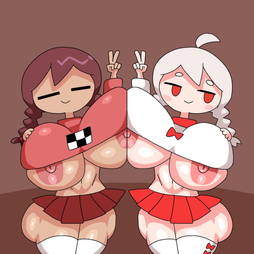 2girls alternate_breast_size areolae ass big_ass big_breasts big_butt breasts huge_breasts light_skin madotsuki sex stockings thick_thighs warma yume_nikki