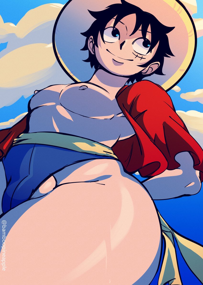 balls bamboopineapple black_hair bottom_heavy femboy male male_only monkey_d_luffy one_piece short_hair solo_male tagme