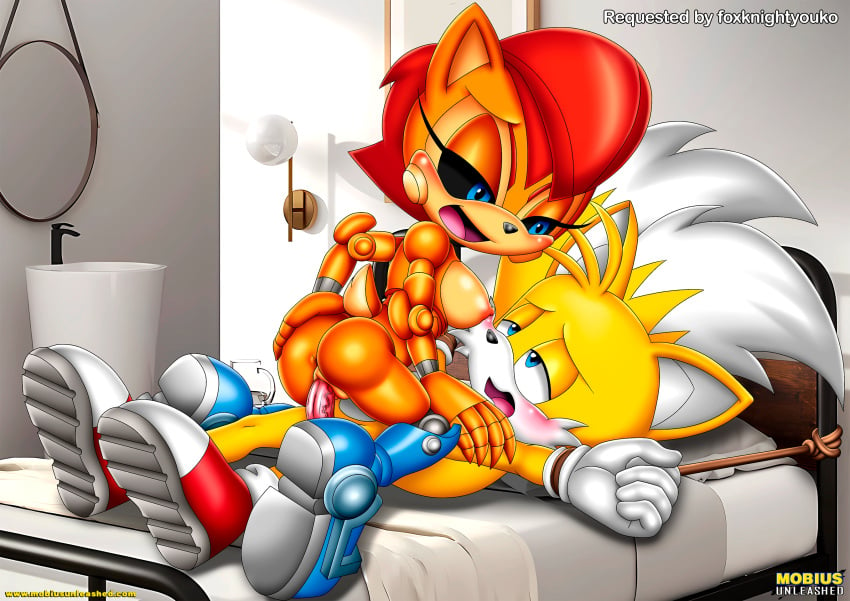 1boy 1girls anthro anus ass bbmbbf blush bondage breasts female male male/female mecha_sally mobian_(species) mobius_unleashed nipples nude open_mouth palcomix penis pussy rope rope_bondage sega sex sonic_(series) sonic_the_hedgehog_(series) tails tails_the_fox tongue vaginal_penetration vaginal_sex