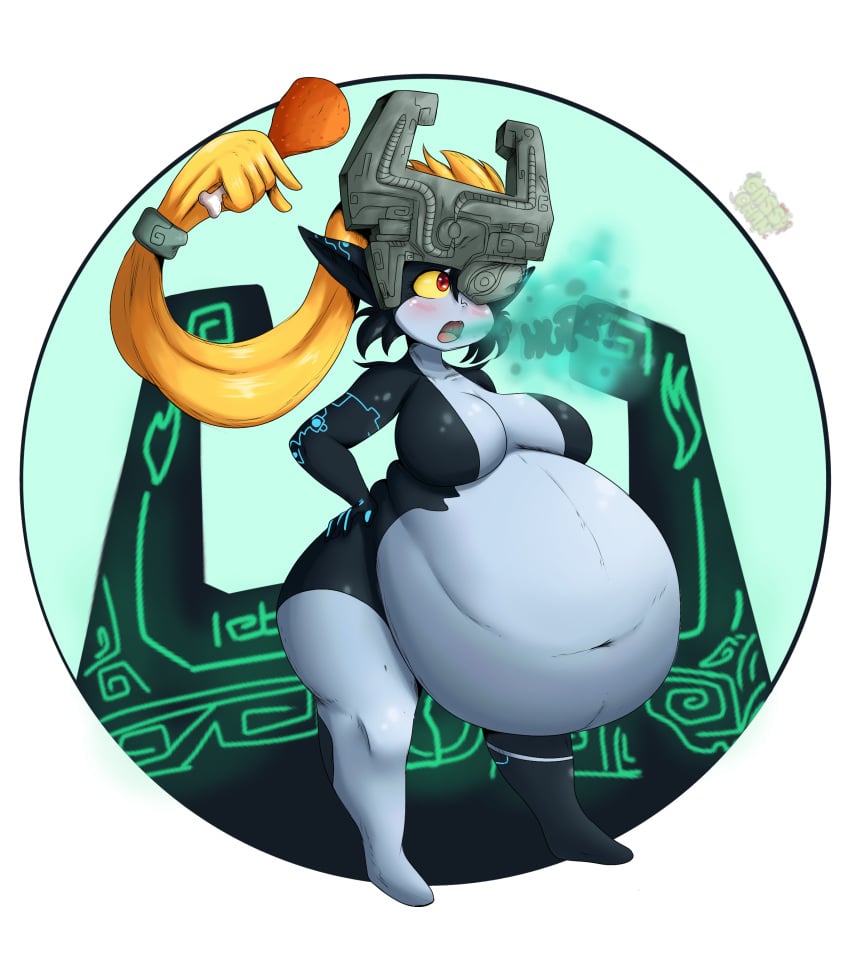 alternate_version_available belly_bigger_than_body belly_overhang big_ass bloated bloated_belly bottom_heavy burp burp_cloud burp_fetish burping food funlitogc gassychan_(artist) hot_wings huge_breasts imp imp_midna midna morbidly_obese morbidly_obese_female nintendo overweight overweight_female seductive_look seductive_smile shortstack the_legend_of_zelda thick_thighs twilight_princess