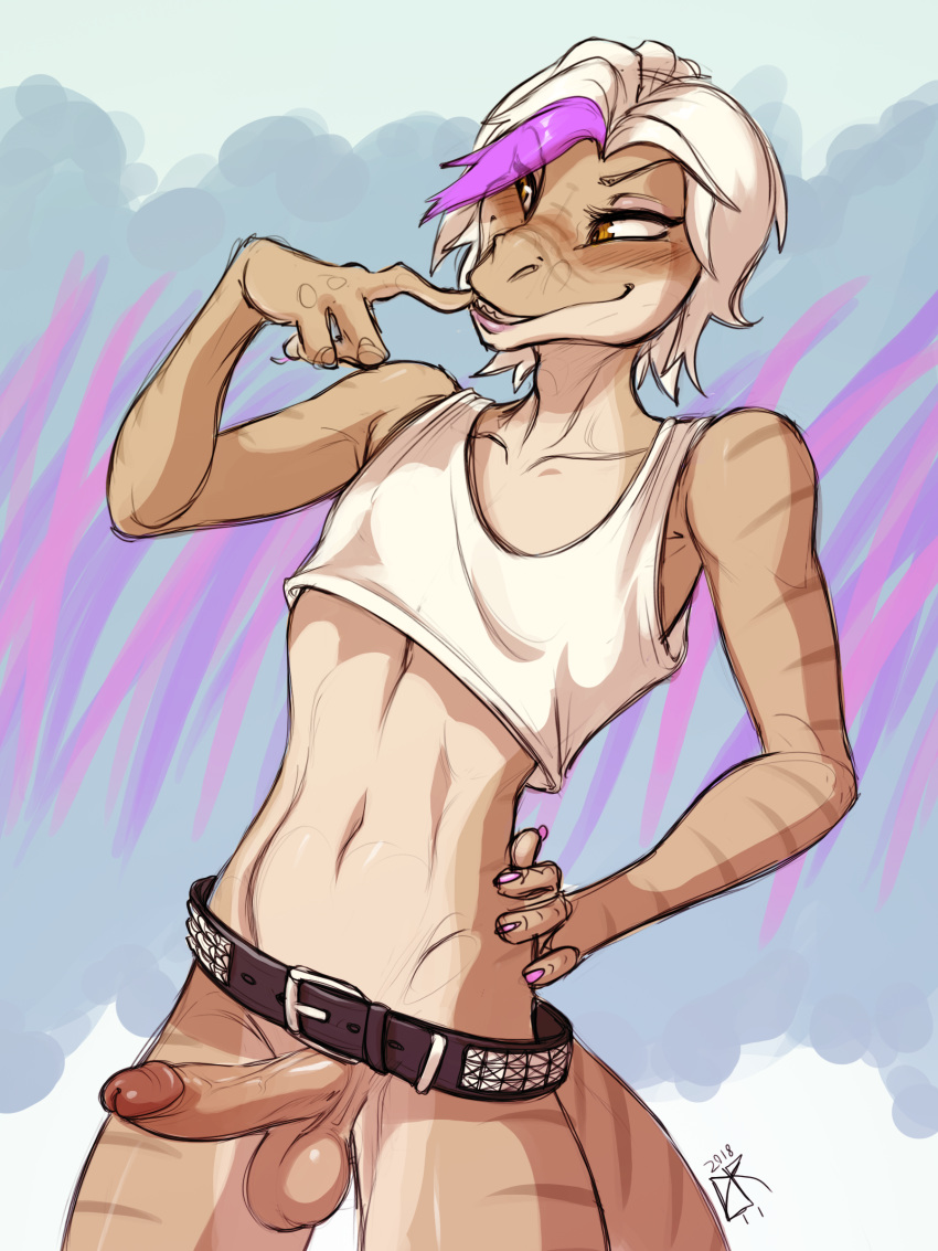 2018 agzi anthro balls brown_eyes dinosaur girly ldr male penis raptor scalie solo solo_male standing theropod