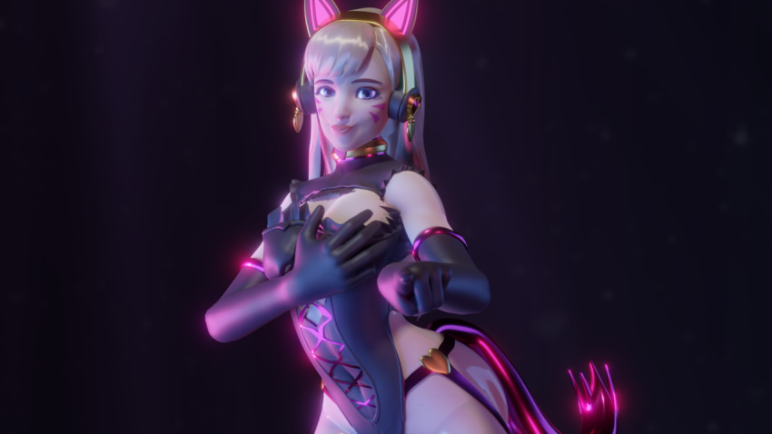 3d alternate_costume black_cat_d.va blizzard_entertainment blonde_hair cat_ear_headphones cat_ears d.va female female_only gifdoozer's_black_cat_d.va headphones looking_at_viewer lunawantsyou overwatch png self_fondle smile solo tagme whisker_markings