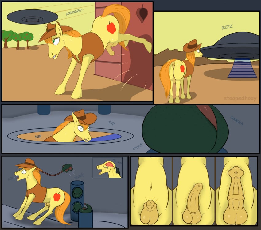 alien alien_abduction animal_genitalia animal_penis ass balls big_balls big_butt big_penis braeburn_(mlp) brainwashing digital_media_(artwork) earth_pony equid equine equine_penis feral flaccid flared_penis friendship_is_magic genitals half-erect hasbro horse internal male male_only mammal mind_control my_little_pony parasite penis pony solo stoopedhooy thick_thighs ufo