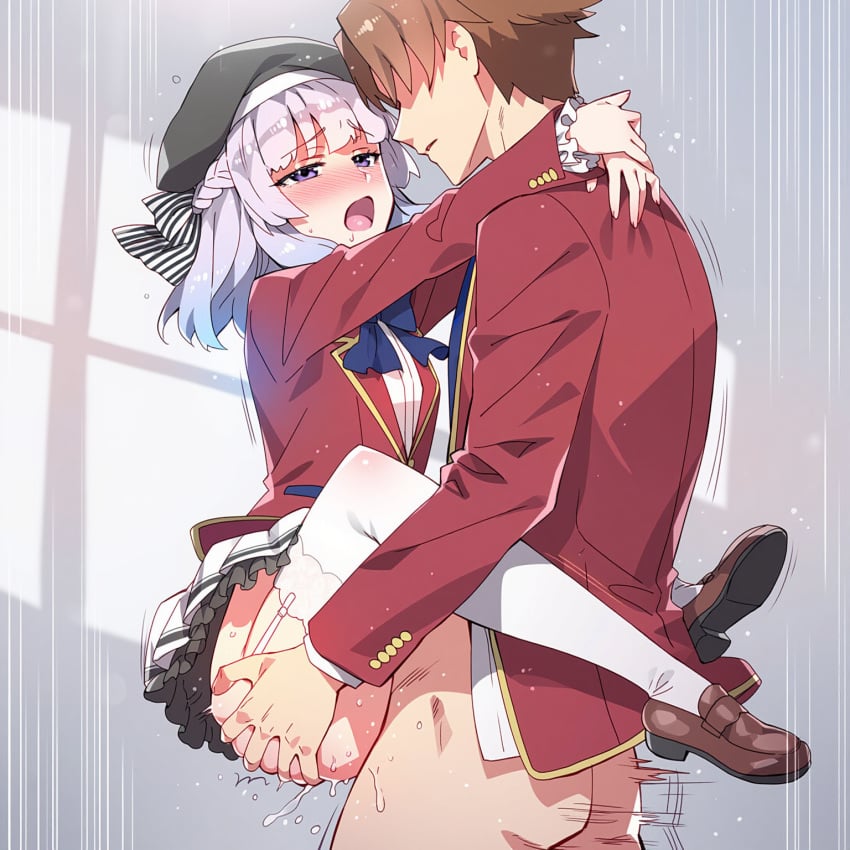 1boy absurd_res absurdres ai_generated ass ayanokouji_kiyotaka blush brat classroom_of_the_elite color competitive_intercourse competitive_sex curvy darklust deep_penetration evil_grin evil_smile faceless_male female garter_belt garter_straps grabbing grin hat height_difference hi_res high_resolution highres human large_breasts male motion_blur motion_lines muscular muscular_male naughty_face novelai parted_lips purple_eyes purple_hair pussy sakayanagi_arisu seductive seductive_look seductive_smile self_upload sex sex_battle size_difference slim_waist smile speed_lines straight student sweat tagme taller_male thigh_highs thighhighs uncensored vaginal_insertion vaginal_penetration youkoso_jitsuryoku_shijou_shugi_no_kyoushitsu_e