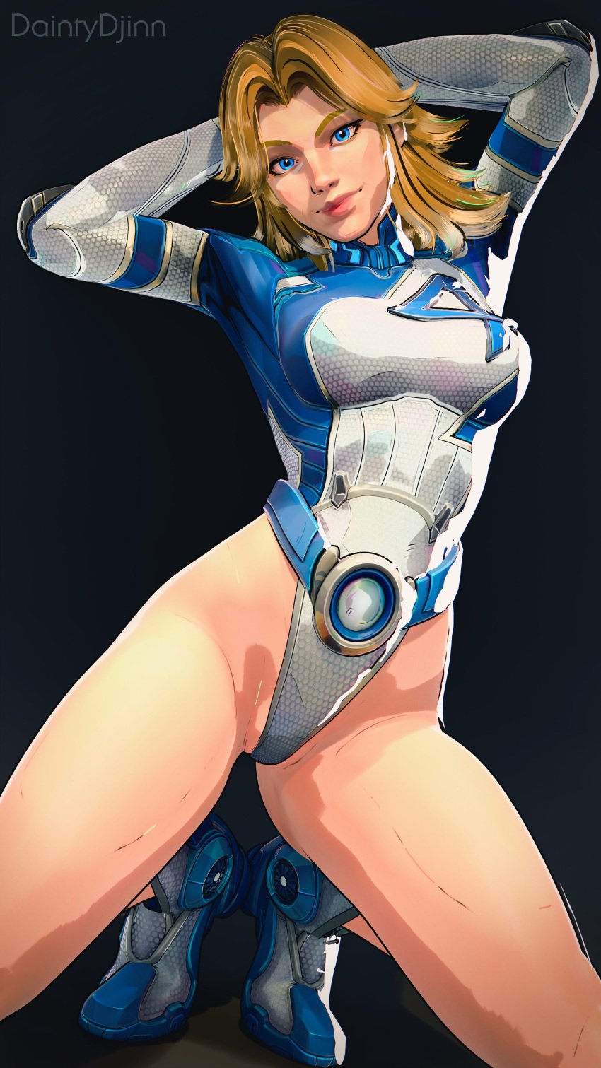 3d blonde_hair blue_eyes daintydjinn fantastic_four invisible_woman invisible_woman_(marvel_rivals) marvel marvel_rivals no_pants sue_storm