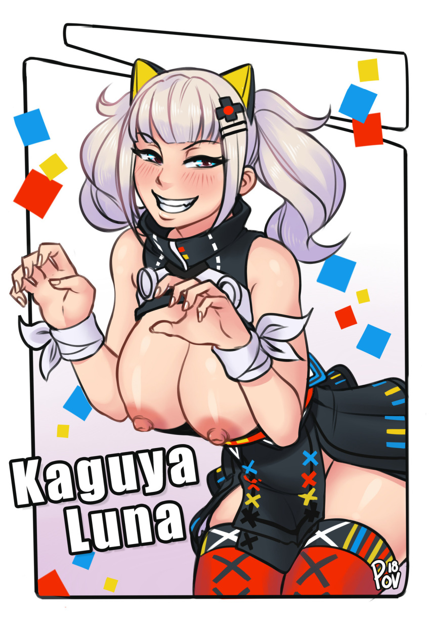 a_pinch_of_vanilla breasts breasts_out cat_ears kaguya_luna nipples silver_hair virtual_youtuber