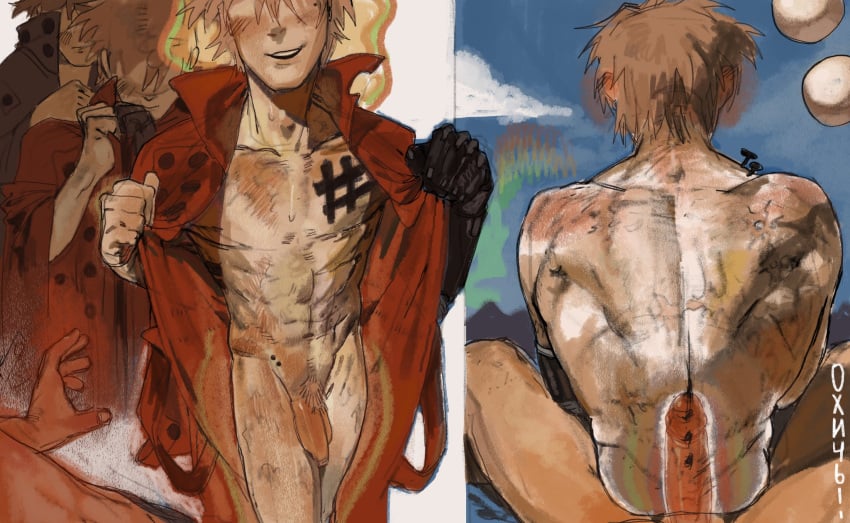 abs anal_sex back back_muscles back_view blonde_male gay gay_sex nude nude_male penis penis_out pubic_hair trigun trigun_stampede vash_the_stampede
