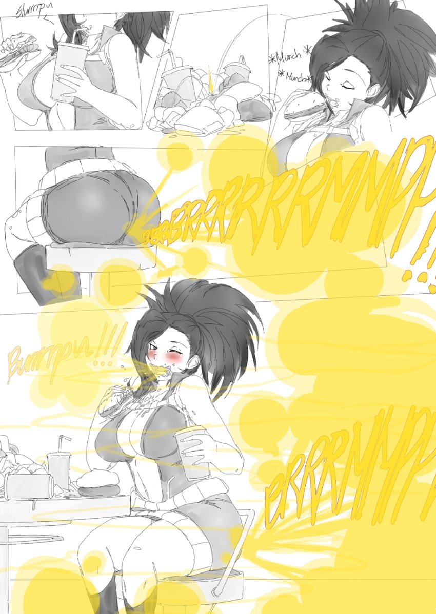 2d ass brap burping eating fart fart_fetish fat_ass female female_focus lazei momo_yaoyorozu my_hero_academia slob solo_focus thick_thighs
