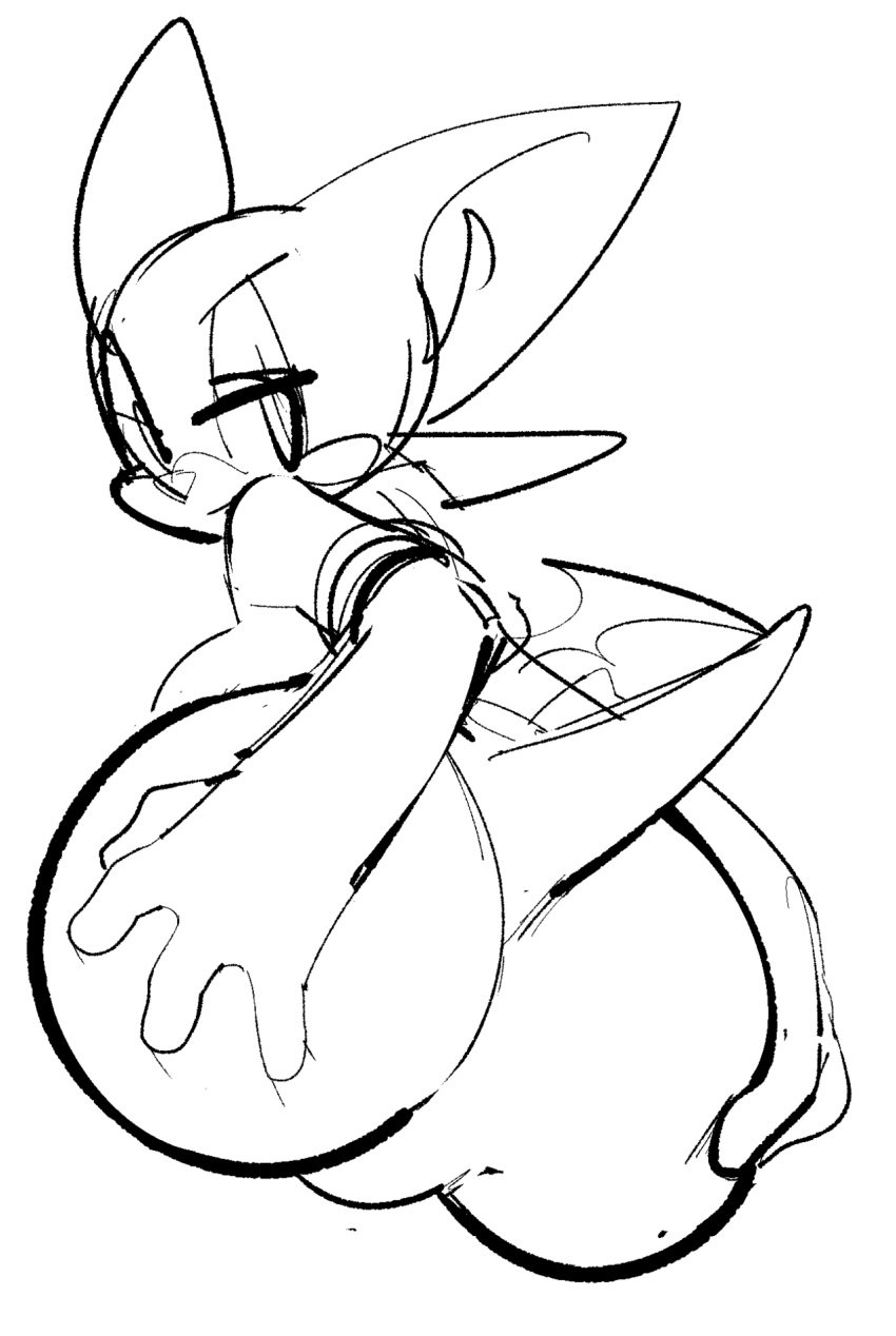 ass elbow_gloves female female_only greyscale looking_at_viewer looking_back presenting presenting_hindquarters rouge_the_bat sega sonic_(series) watatanza