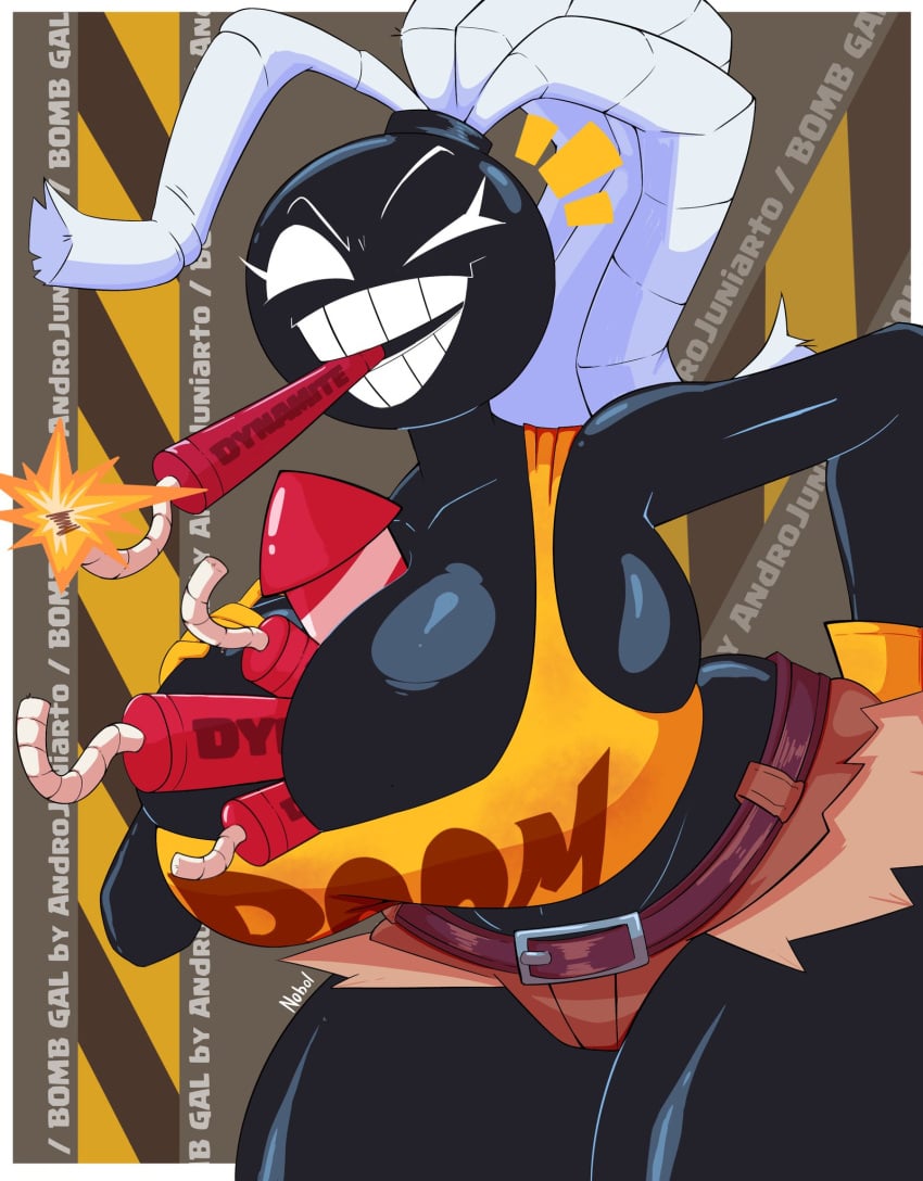 1girls 2d 2d_(artwork) alternate_version_available ass between_breasts big_ass big_breasts bomb bomb_gal_(androjuniarto) bomb_girl bomb_humanoid booty_shorts bottom_heavy breasts cleavage female gus_artin huge_breasts looking_at_viewer object object_between_breasts tagme_(artist) thick_thighs winking_at_viewer