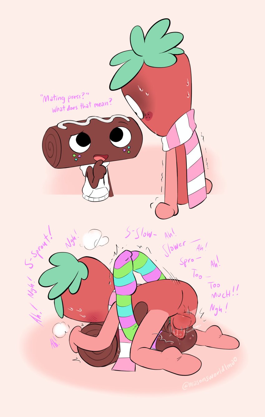 2boys anal begging comic cosmo_(dandy&#039;s_world) dandy&#039;s_world gay gay_anal gay_sex humanoid_penis male masonsworldlmao mating_press penis sex sprout_(dandy&#039;s_world) text thigh_highs