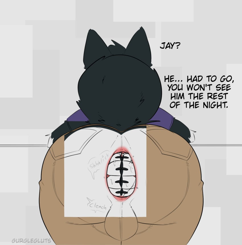 almost_fully_inside anal anal_vore anthro anus ass balls bottomwear canid canine canis clothing clothing_cutout clothing_entrapment curling_tail curvy_figure domestic_dog duo endosoma gaping gaping_anus genitals gurglegluts hi_res hiding husky jay_(gurglegluts) living_buttplug living_insertion male male/male mammal nate_(natethehusky) nordic_sled_dog onomatopoeia paws rear_view safe_vore same_size_vore shorts sound_effects spitz tail text voluptuous vore