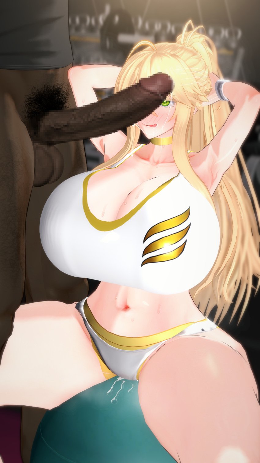 1boy 1girls 3d 3d_(artwork) 3d_model 3d_render artoria_pendragon artoria_pendragon_(lancer) balls big_breasts blush blush_lines blushing breasts censored censored_penis cuckold cum_drip cum_dripping cum_dripping_from_penis dark-skinned_male dark_skin fate/grand_order fate_(series) female female/male huge_breasts interracial koikatsu large_penis licking licking_lips light-skinned_female light_skin looking_at_penis male male/female mosaic_censoring netorare ntr paracetamolkoi pubic_hair tachumi