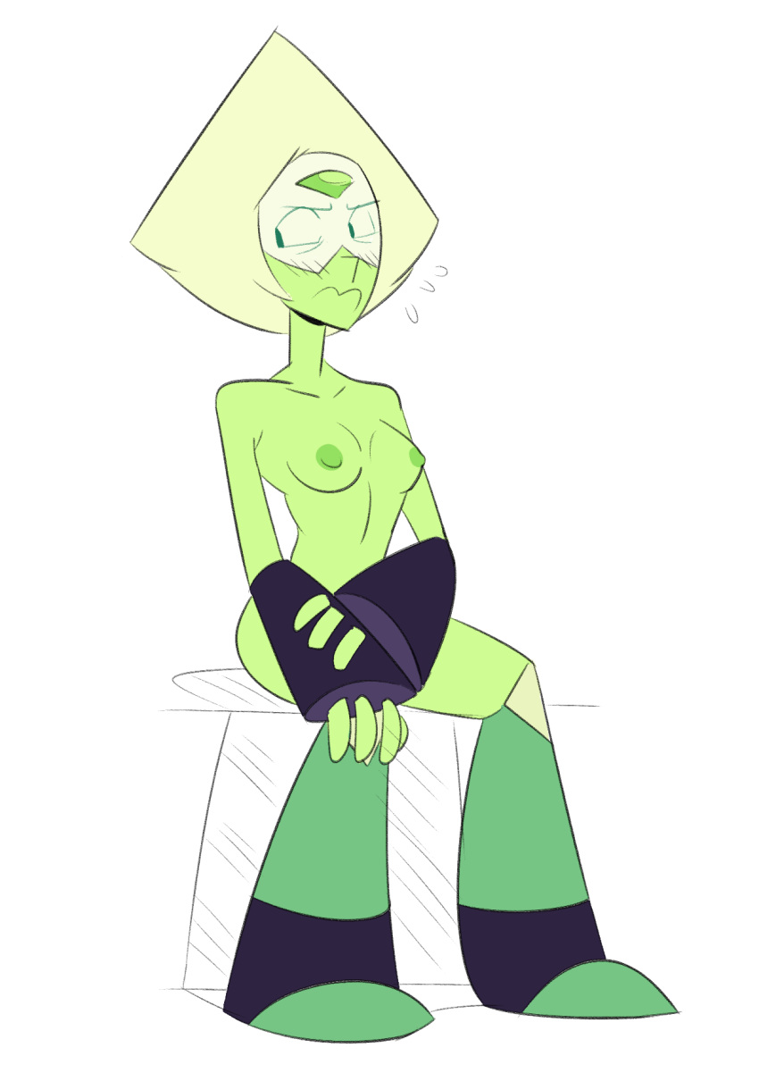 blush cartoon_network female gem_(species) green_skin herny limb_enhancers nude peridot_(steven_universe) solo steven_universe white_background