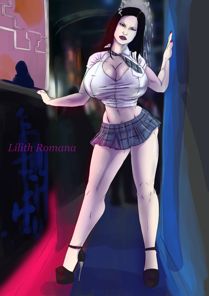 @inkafterdark_sh big_breasts blood breasts cindisinz cleavage clothed goth gothic high_heels huge_breasts lilith_romana microskirt nightclub original_character platform_heels scat school_uniform schoolgirl