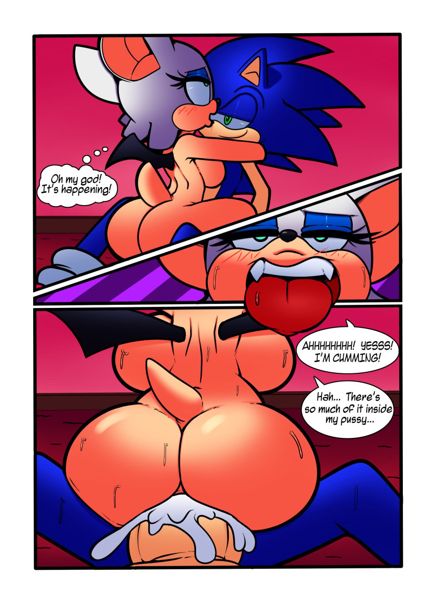 ahe_gao ass bat big_breasts big_butt big_penis breasts cloudz comic cum cum_in_pussy cum_inside female female_on_top footwear gloves handwear hedgehog huge_breasts huge_butt huge_cock looking_pleasured male mammal mostly_nude penis rouge_the_bat sex shoes socks sonic_(series) sonic_the_hedgehog superbunnygt sweat tongue_out