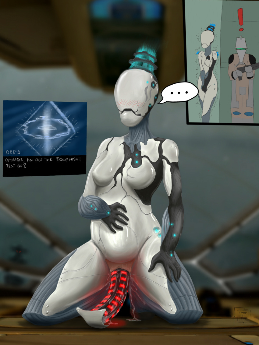 ... 1girls belly blush corpus crewman_(warframe) dialogue dildo female female_focus fire glowing nova_(warframe) ordis_(warframe) penetration pussy sex_toy solo_focus text vaginal_penetration warframe