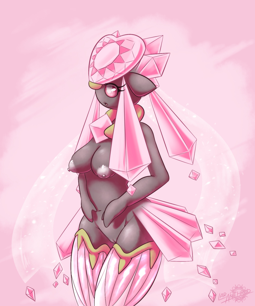 1girls 2018 anthro areolae belly big_breasts breasts crystal diamond_(gem) diancie eyelashes fairy female female_only gem grey_skin hair hi_res latiar legendary_pokémon looking_away mega_diancie mega_evolution mineral_fauna navel nintendo nipples nude open_mouth pink_background pink_eyes pink_sclera pokémon_(species) pokemon pokemon_oras pokemon_xy pokemorph pussy simple_background solo source_request teeth text thick_thighs tongue video_games watermark wide_hips