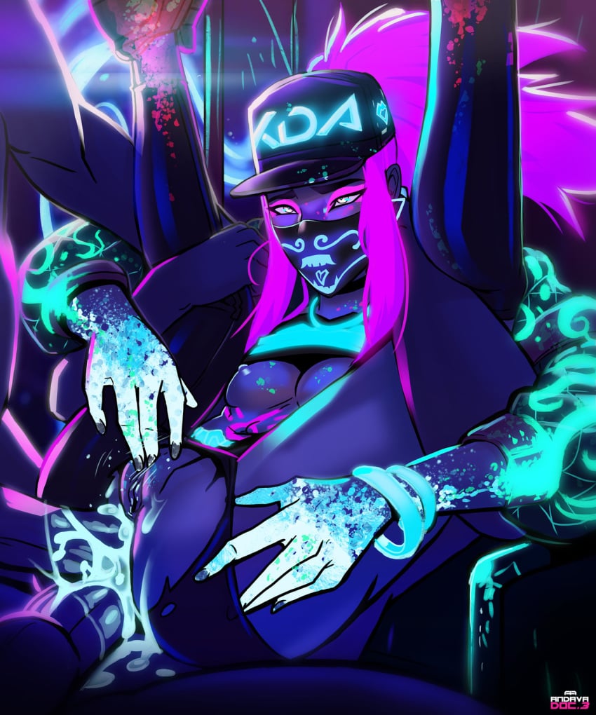 1girls 2boys akali alternate_costume anal anal_sex andava blacklight breasts clitoral_stimulation clothed clothed_sex cum cum_in_ass cum_inside double_anal double_penetration face_mask female female_focus female_masturbation folded group_sex k/da_akali k/da_series large_penis league_of_legends legs_over_head masturbating_while_penetrated masturbation medium_breasts mmf_threesome multiple_penises nail_polish nipples no_panties penis pussy rolling_eyes sex single_thighhigh threesome torn_pants ultraviolet_light unseen_male_face