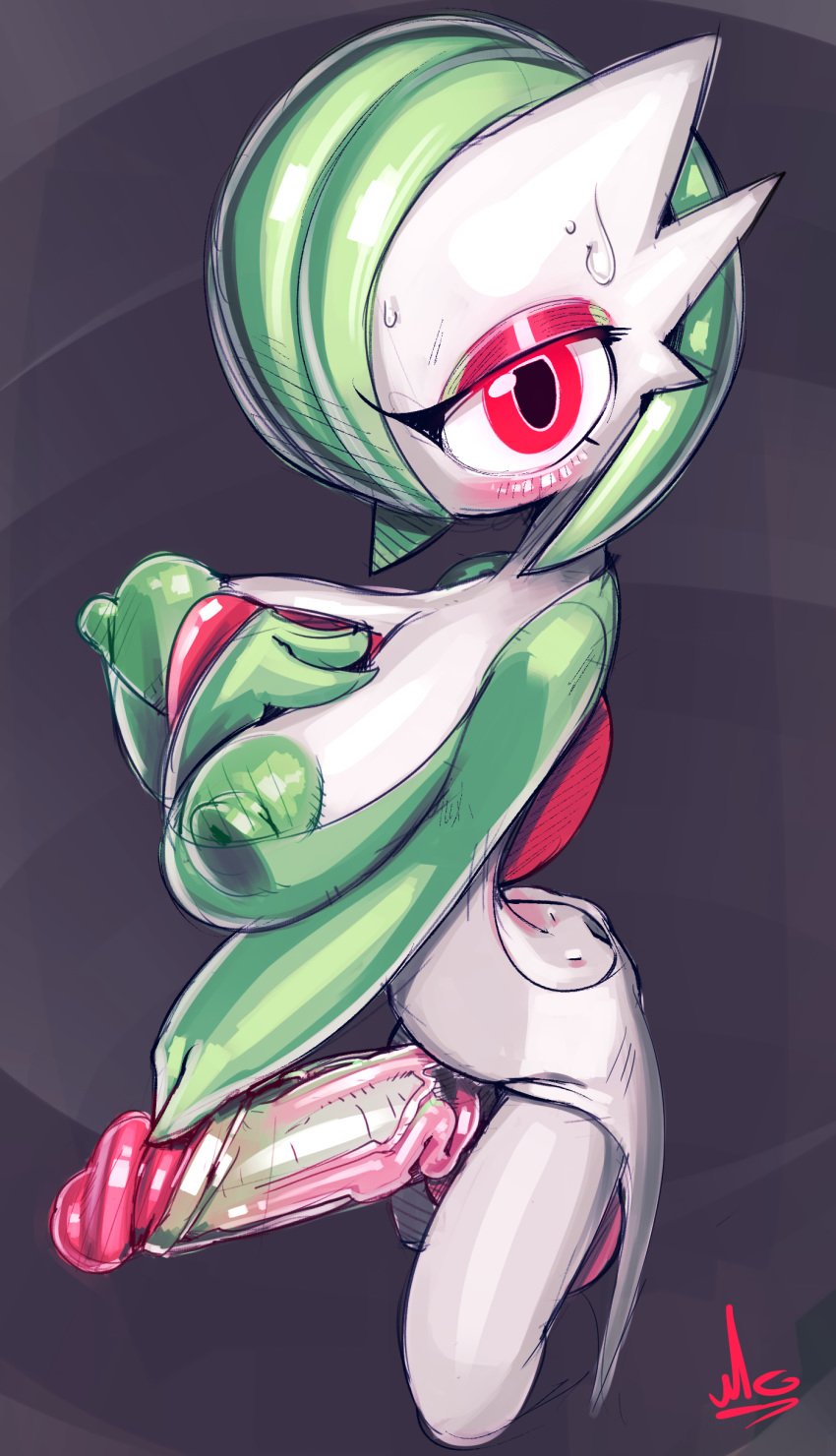 1futa 2018 3_fingers areolae ass_cleavage big_nipples blush breasts butt_crack cleavage clothes dickgirl dress erection eyelashes eyeshadow futa futa_only futanari gardevoir green_skin hair hair_over_eye half-closed_eyes hi_res huge_penis huge_testicles humanoid humanoid_penis intersex large_breasts looking_at_viewer makeup musikalgenius nintendo nipples penis pokémon_(species) pokemon pokemon_(species) pokemon_rse pose purple_background red_eyes short_hair sketch solo standing sweat testicles text thick_penis thin_waist veins veiny_penis video_games watermark white_skin wide_hips